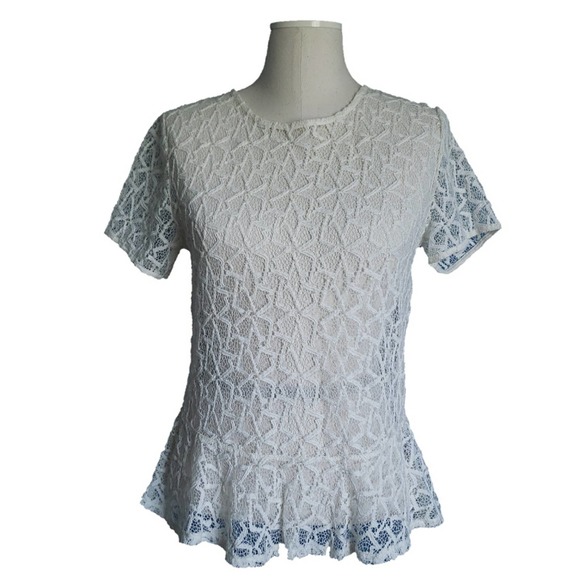 hinge Tops - hinge Lace Peplum Crewneck Top